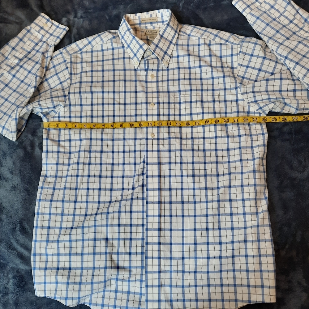 L.L. Bean Men's Blue/White Checked Long Sleeve Button Down Cotton Shirt Sz L-Reg - Picture 6 of 7